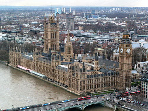 Foto area del Palacio de Westminster (Parlamento, cmara de los comunes y de los Lores)