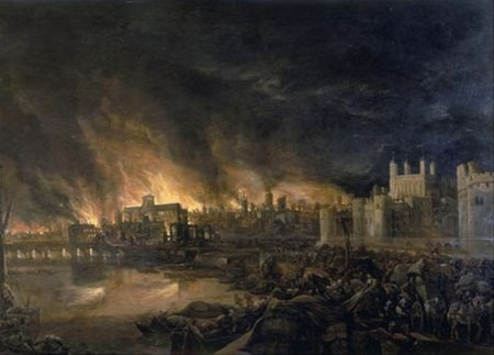 Cuadro sobre el gran incendio de Londres de 1666