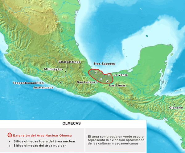 Mapa de influencia de los Olmecas