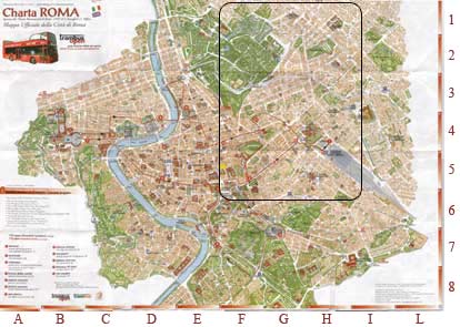 Mapa Roma (Zona Norte II) - Castro Pretorio, Termini, Plaza de la Republica, Quirinale, Iglesia de Santa María Magdalena