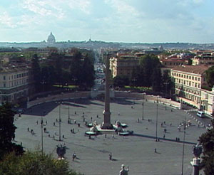 Plaza del Pueblo (piazza del popolo) con el obelisco Flaminio en el centro